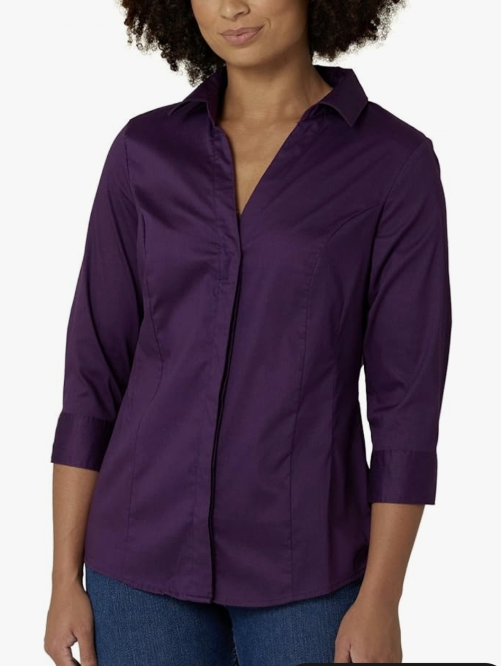 Lee Riders Women's Purple Collared V-Neck Blouse